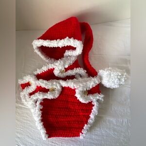 Christmas Santa Baby Prop Crochet Hat & 2 Diaper Covers 0-6 Months HoHo Darling!